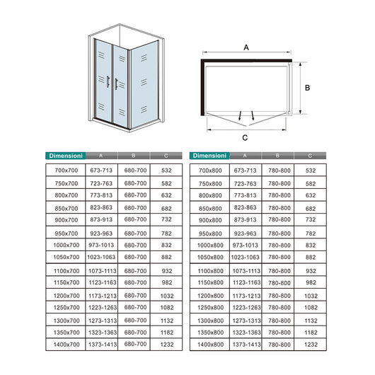 185 cm Box Doccia Angolare Porta Battente Saloon 100 cm Parete Fissa 80 cm Vetro da 6 mm Temperato Anticalcare Barra Stabilizzatrice 45 cm Cromo Lucido