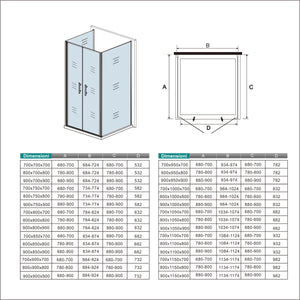 185 cm Box Doccia a Tre Lati Porta Battente Saloon 80 cm Doppia Parete Fissa 70 cm Vetro da 6 mm Temperato Anticalcare Barra Stabilizzatrice 45 cm Cromo Lucido