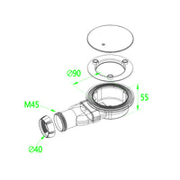 Piletta doccia bianco extra sottile per piatti doccia diametro 90 mm coperchio in ABS cromato, tubo flessbile da 300-1000mm