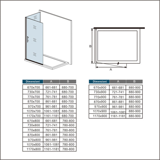195 cm Box Doccia Walk In Porta Battente 77 cm + Parete Fissa 90 cm Vetro 6mm Anticalcare Barra da 45 cm Cromo Lucido