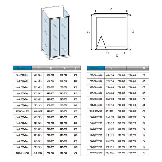 185cm Box Doccia a Tre Lati Porta a Soffietto 100cm con Doppia Parete Fissa 70x70cm in Vetro Temperato Satinato Opaco 5 mm Profilo Cromato Lucido