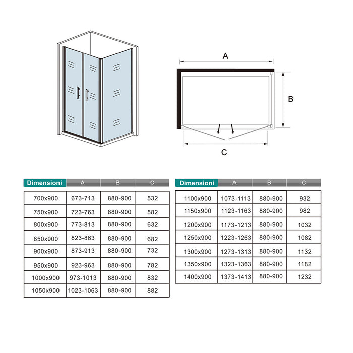 185 cm Box Doccia Angolare Porta Battente Saloon 120 cm Parete Fissa 80 cm Vetro da 6 mm Temperato Anticalcare Barra Stabilizzatrice 45 cm Cromo Lucido