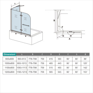 110x140cm Parete Doccia Sopravasca Angolare 2 Ante Pieghevoli con Parete Laterale 75 cm Vetro Temperato 6 mm Anticalcare Portasciugamani Cromato Lucido
