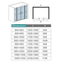 Box Doccia per Nicchia H.195 cm Doppia Porta Battente Saloon da 215 cm (100+120: 2120-2160 mm) 2 Pannelli Fissi con Barra Stabilizzatrice Vetro Temperato 6 mm Anticalcare