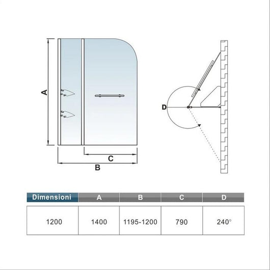 Sopravasca Moviblie Con Due Ripiani Vetro Temperato 6mm Trasparente Maniglia Portasciugamano 120x140cm