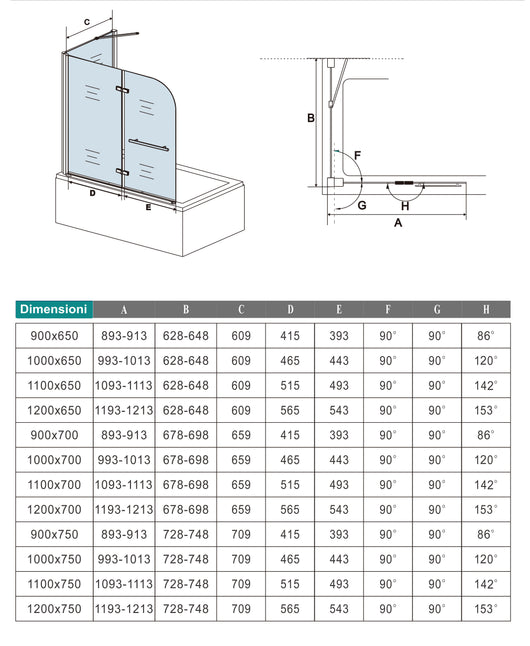 100x140cm Parete Doccia Sopravasca Angolare 2 Ante Pieghevoli con Parete Laterale 65 cm Vetro Temperato 6 mm Anticalcare Portasciugamani Cromato Lucido