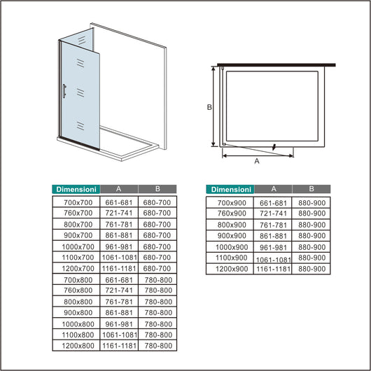 195 cm Box Doccia Walk In Porta Battente 77 cm + Parete Fissa 70 cm Vetro 6mm Anticalcare Barra da 45 cm Cromo Lucido