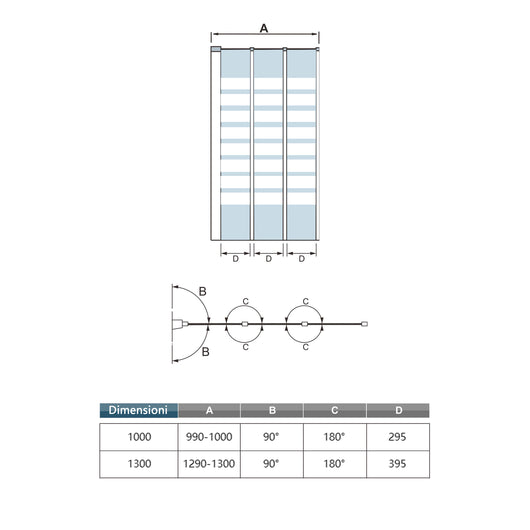 130x140 cm Parete Vasca da Bagno Doccia 3 Ante Pieghevoli a Libro Montaggio Verso Sinistro Vetro 4 mm Temperato Fasce Bianche Opache Telaio Argento Opaco