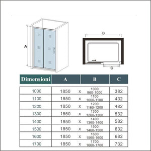 130x185 cm Porta Doccia Per Nicchia Anta Scorrevole Ingresso Laterale In Vetro 5mm Temperato Trasparente