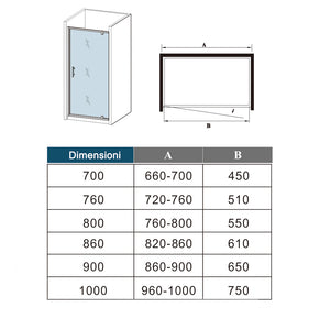 185 cm Box Doccia per Nicchia Porta Girevole Battente Vetro Temperato 5 mm Trasparente  Profili Cromati Lucidi Misura 90 cm