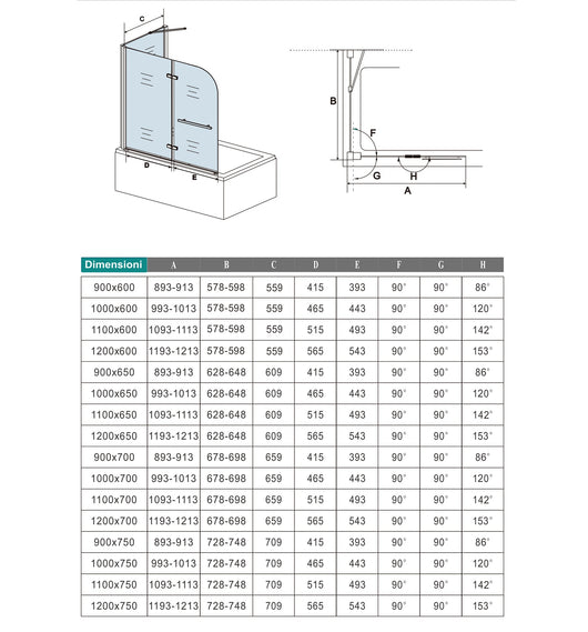 100x140cm Parete Doccia Sopravasca Angolare 2 Ante Pieghevoli con Parete Laterale 80 cm Vetro Temperato 6 mm Anticalcare Portasciugamani Cromato Lucido