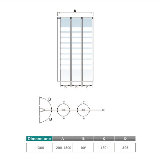 130x140 cm Parete Vasca da Bagno Doccia 3 Ante Pieghevoli a Libro Montaggio Verso Sinistro Vetro 4 mm Temperato Fasce Bianche Opache Telaio Argento Opaco