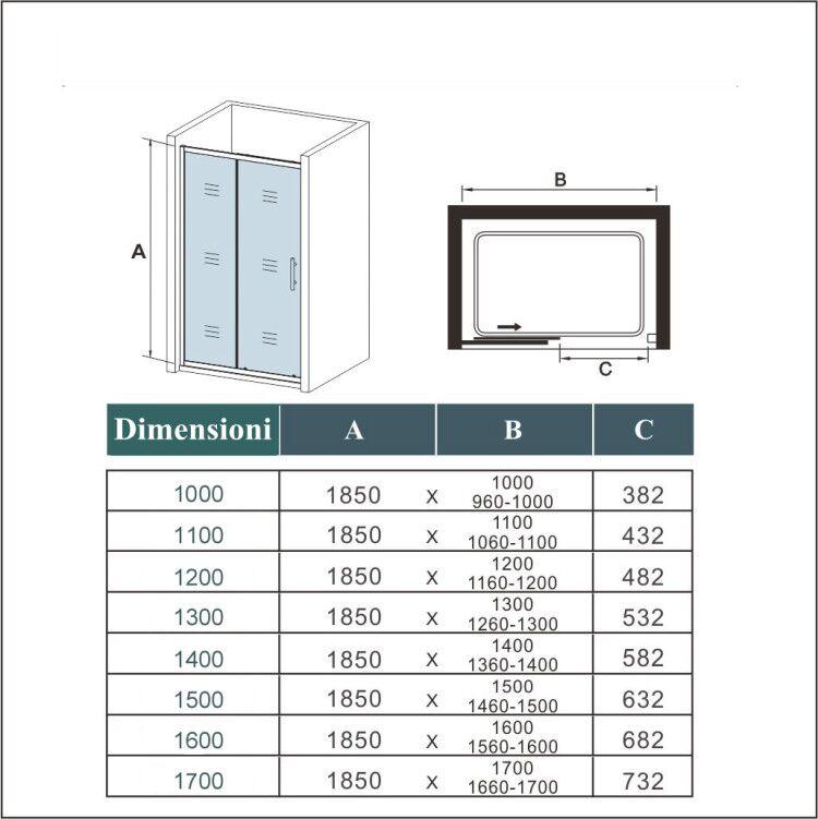 140x185 cm Porta Doccia Per Nicchia Anta Scorrevole Ingresso Laterale In Vetro 5mm Temperato Trasparente
