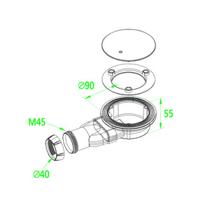 Piatto Doccia Semicircolare 80x80cm Bianco Spessore di 3 cm in Pietra Artificiale e Resina Minerale Mista Piletta Extra Piatta Sottile e Tubo inclusi