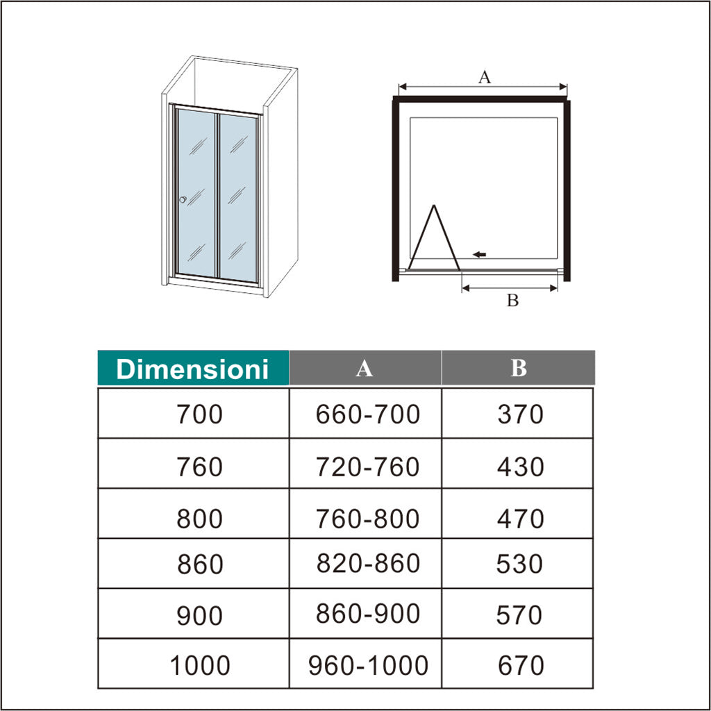 185 cm Box Doccia per Nicchia Porta a Soffietto Vetro Temperato 5 mm Trasparente  Profili Cromati Lucidi 86 cm