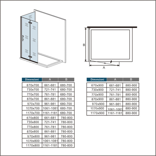 185 cm Box Doccia Walk In  Parete Fissa 90 cm + Porta Pieghevole 87 cm Vetro da 6 mm Temperato Anticalcare Barra Stabilizzatrice 45 cm Cromo Lucido