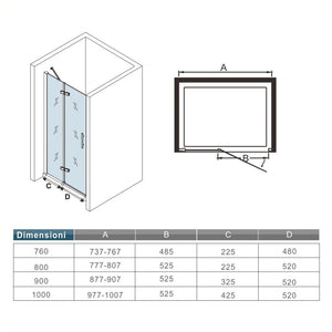 195 cm Porta Doccia per Nicchia Apertura Battente con Barra Stabilizzatrice Vetro 6 mm Temperato Trasparente Anticalcare Larga 100 cm