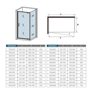 185cm Box Doccia Angolare Porta Girevole Battente con Parete Fissa 76x80cm in Vetro Temperato Trasparente 5 mm Profilo Cromo Lucido