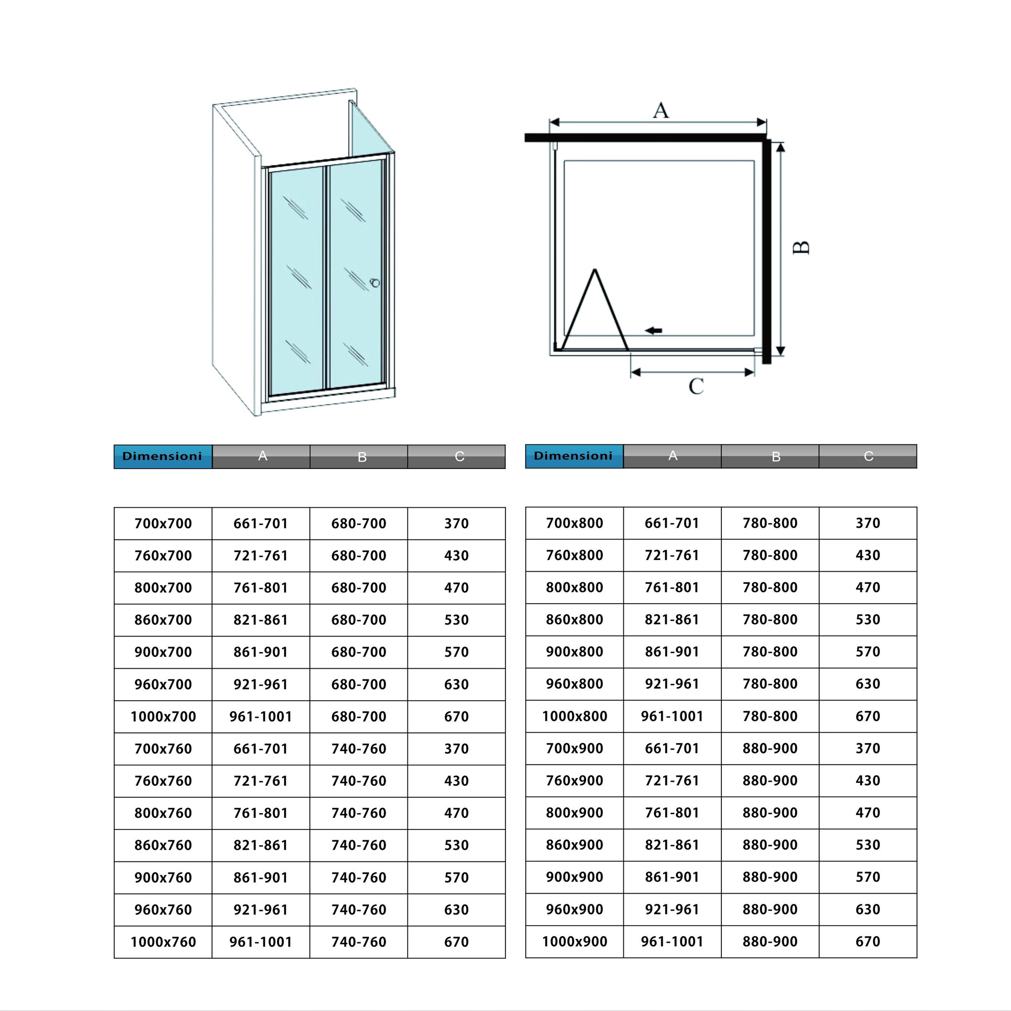 185cm Box Doccia Angolare Porta a Soffietto con Parete Fissa 90x70cm in Vetro Temperato Satinato Opaco 5 mm Profilo Cromato Lucido