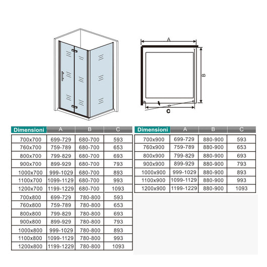 185 cm Box Doccia Angolare Porta Battente Pieghevole 70 cm Parete Fissa 70 cm Vetro da 6 mm Temperato Anticalcare Barra Stabilizzatrice 45 cm Cromo Lucido