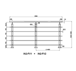 Ringhiera Parapetto in Alluminio Nero Opaco 200x100cm per interni ed esterni a Fissaggio a Pavimento