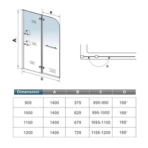 90x140 cm Sopravasca Parete Doccia Per Vasca Girevole Vetro Temperato 5 mm Trasparente Inclusi Due Ripiani Maniglia Portasciugamani Cromo Lucido