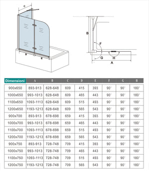 110x140cm Parete Doccia Sopravasca Angolare 2 Ante Pieghevoli con Parete Laterale 70 cm Vetro Temperato 6 mm Trasparente Anticalcare Cromato Lucido