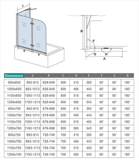 110x140cm Parete Doccia Sopravasca Angolare 2 Ante Pieghevoli con Parete Laterale 70 cm Vetro Temperato 6 mm Trasparente Anticalcare Cromato Lucido