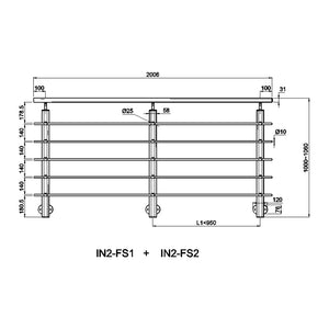 Ringhiera Balaustra in Alluminio Nero Opaco 200x100cm per interni ed esterni a Fissaggio a Parete
