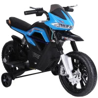 Moto Elettrica per Bambini da 6V con Rotelle e Fari, in PP e Metallo, 105x52.3x62.3 cm, Azzurro e Nero