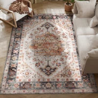 Tappeto Bohemien Antiscivolo e Lavabile a Pelo Corto per Soggiorno e Camera, 230x160 cm, Marrone