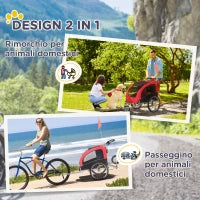 Rimorchio Bici per Cani Taglia Media a 2 Ingressi con Finestrelle e Tettuccio Apribile, 126-155x83x108 cm, Rosso
