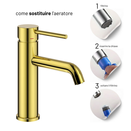 Miscelatore per lavabo jazz con leva in metallo e sistema quickinstall integrato *** finitura- oro lucido, confezione 1