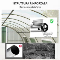 Serra a Tunnel 6x3 m con 2 Ingressi e 8 Finestre, in PE, Poliestere e Acciaio Zincato, Bianco e Verde