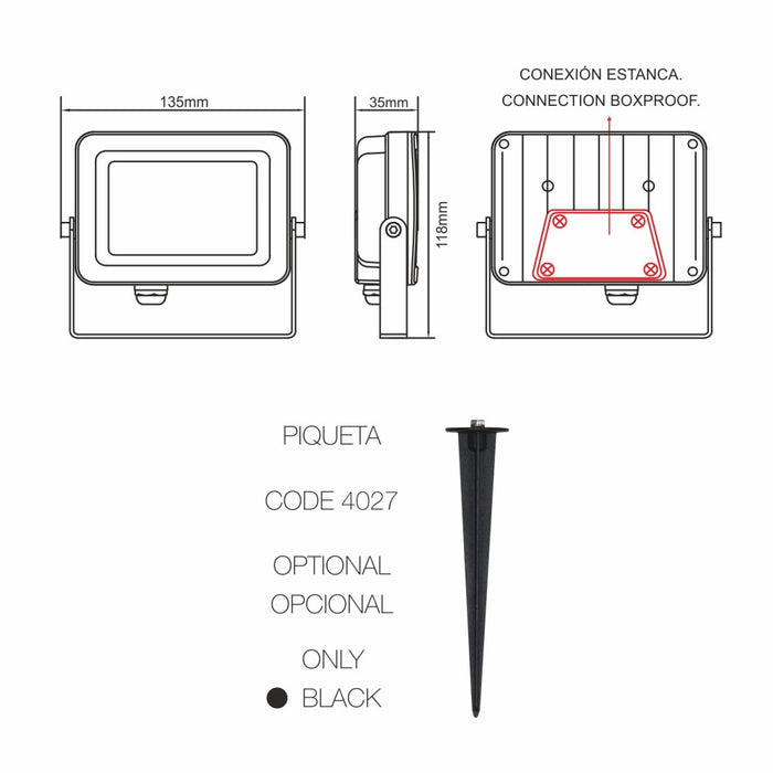 Proiettore LED da esterno Sky 20W IP65 5000K Nero - 2450lm, alluminio, fascio 110° Beneito Faure