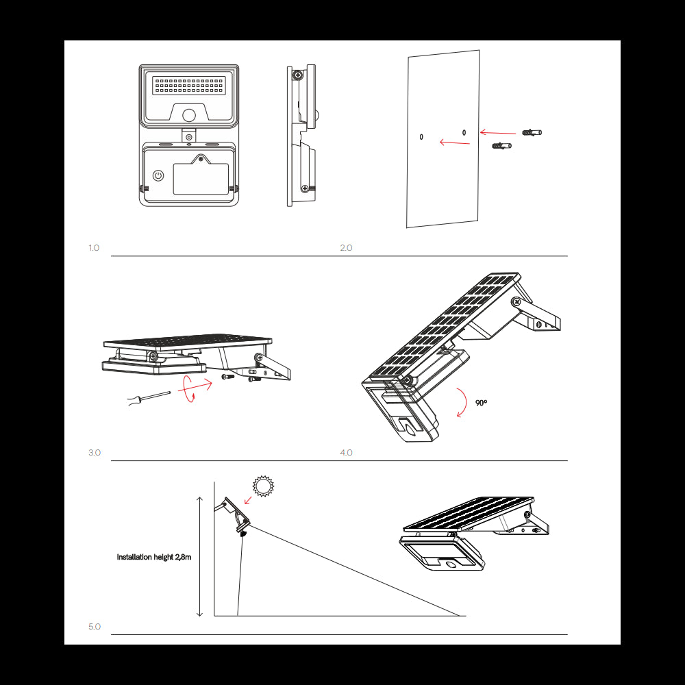 Sky Solar Sensor - Lampada LED Solare con Sensore di Movimento e Crepuscolare, 8W, 1600lm, 4000K, IP54 - Beneito Faure - Nero