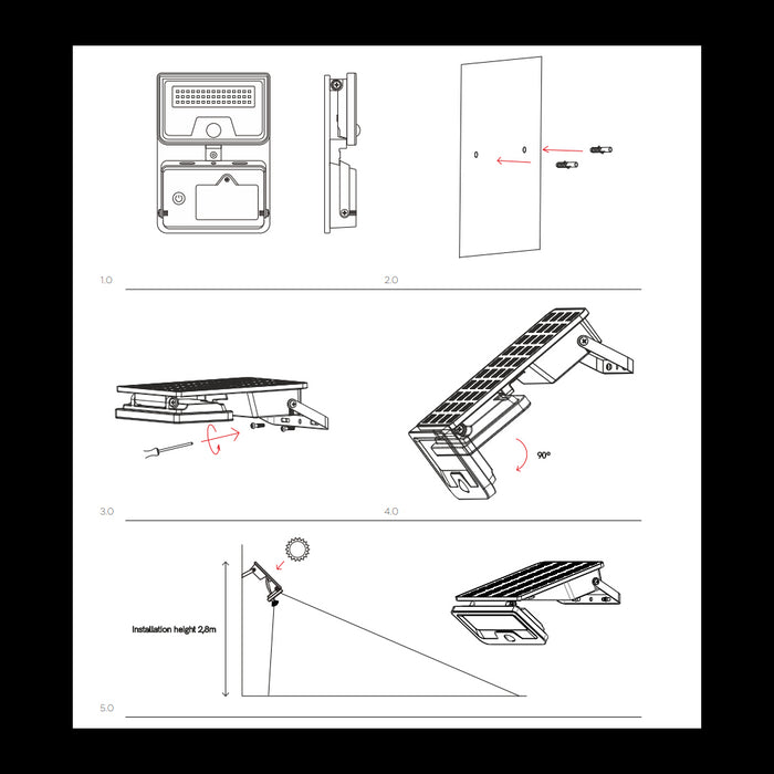 Sky Solar Sensor - Lampada LED Solare con Sensore di Movimento e Crepuscolare, 8W, 1600lm, 4000K, IP54 - Beneito Faure - Nero