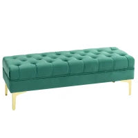Panca Fondo Letto Imbottita con Rivestimento Trapuntato in Tessuto Effetto Velluto, 118x45x42 cm, Verde Scuro
