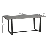 Tavolo da Pranzo Rettangolare Stile Industriale per 8 Persone, 180x90x75cm, Grigio e Nero