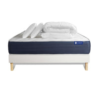 Pacchetto letto completo - Materasso 140x200cm + Box spring con doghe (in kit) + 2 cuscini + Piumino - Actimemo Sleep