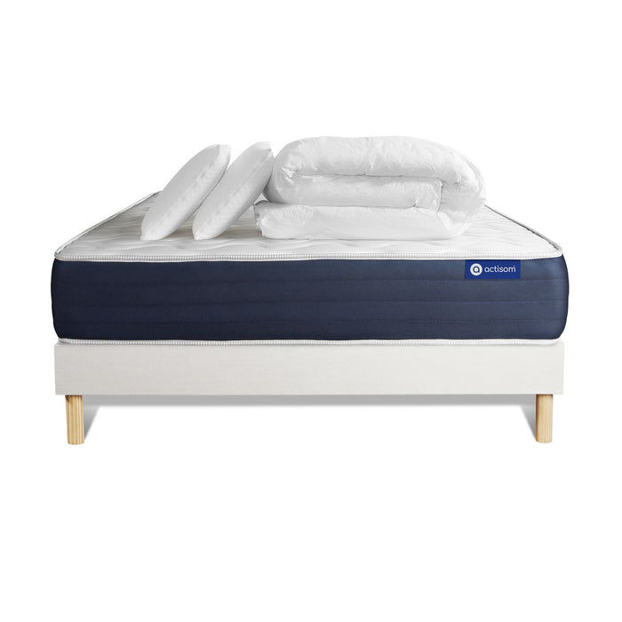 Pacchetto letto completo - Materasso 180x200cm + Box spring con doghe (in kit) + 2 cuscini + Piumino - Actimemo Sleep