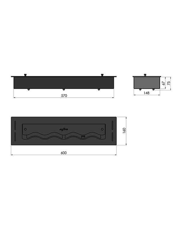 Bruciatore Inserto A Bioetanolo 60cm In Inox Nero Da Incasso Da 1,2 Lt
