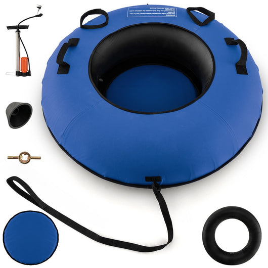 Slittino da neve gonfiabile con gomma premium fondo rigido cinghia di traino sedile imbottito, Slittino da 100cm Blu-Ricreazione outdoor