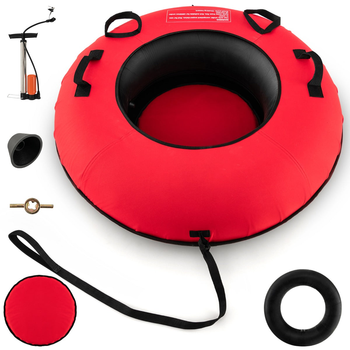 Slittino da neve gonfiabile con gomma premium fondo rigido cinghia di traino sedile imbottito, Slittino da 100cm Rosso-Ricreazione outdoor