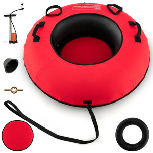 Slittino da neve gonfiabile con gomma premium fondo rigido cinghia di traino sedile imbottito, Slittino da 100cm Rosso-Ricreazione outdoor