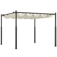 Pergola da Giardino 3 x 3 m con Tetto Retrattile e Fissaggio Magnetico, Pergola da Esterno Anti-UV UPF30+, Crema