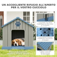 Casetta per Cani Taglia Media da Esterno Impermeabile con Base Rialzata e Finestre, 85x79x82 cm, Grigio