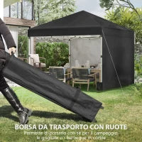 Gazebo da Giardino Pieghevole ad Altezza Regolabile con 2 Pareti e Borsa Inclusa, 297x297x288 cm, Nero
