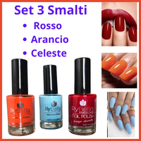 Set 3 Smalti gel semipermanente per unghie smalto rosso arancione celeste  unghia make up trucchi