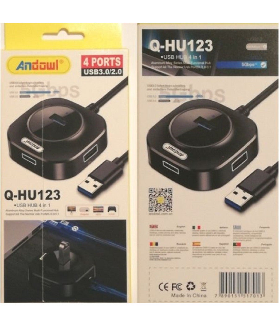 Smart Hub Usb 4 In 1 Con 4 Porte Usb 3.0/2.0 Q-hu123 Telefoni Computer Notebook         